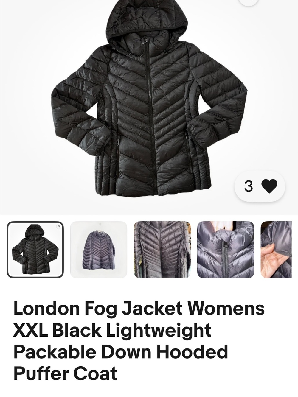 London Fog Black Quilted Hooded Packable Puffer Jacket